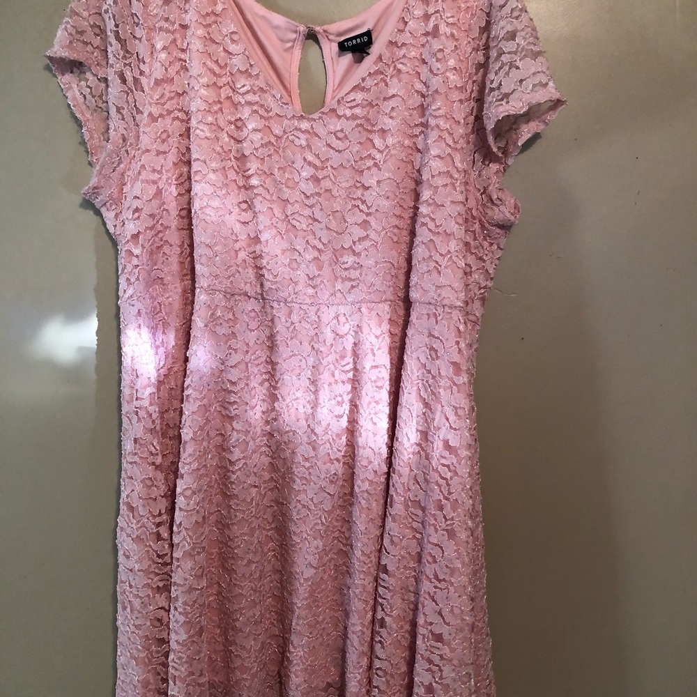 Torrid. Size 4. Pink skater dress with lace over.